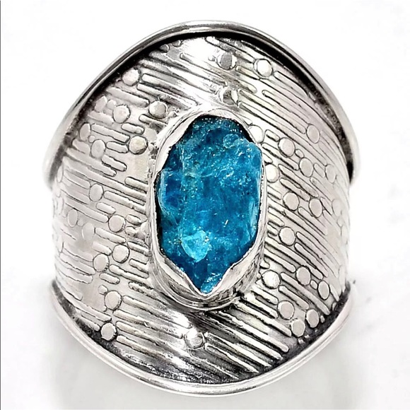 Neon blue appetite silver ring size 9 - Picture 2 of 4